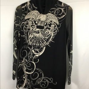 Harley Davidson Womens Medium Spell Out Eagle Long Sleeve Turtleneck Shirt Black